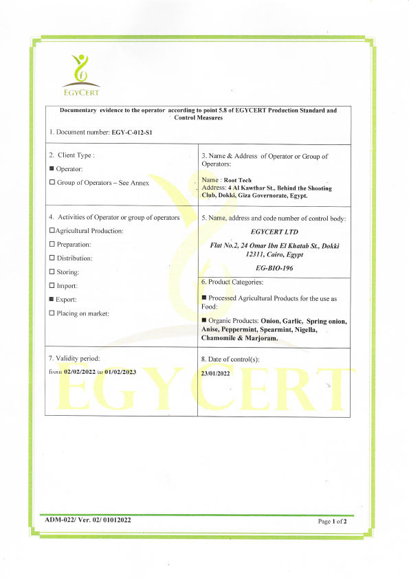 EC Organic Certificate