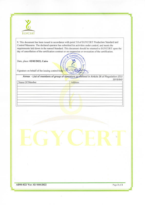 EC Organic Certificate